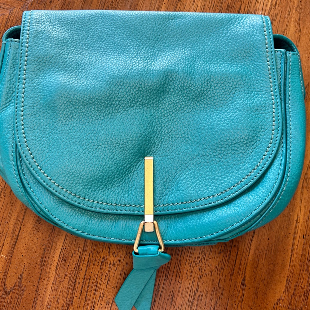 Vera Bradley Elegant Teal Leather Saddle Crossbody
